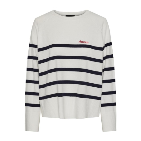 Pull Blanc/Bleu à rayures Femme Pieces Sia