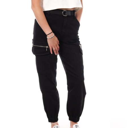 Pantalon Cargo Ceinture Noir Femme Monday Premium LW-357
