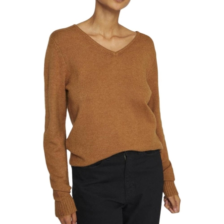 Pull Col V Marron Femme Vila 69