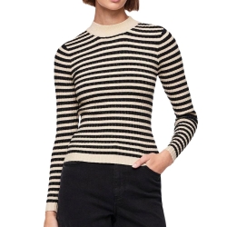 Pull Noir/Beige Brillant Femme Pieces Crista