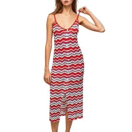 Robe Tricot Rouge/Blanc/Bleu Femme Pepe jeans Frida