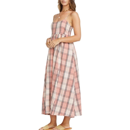 Robe Rose à Carreaux Femme Billabong All Day Midi
