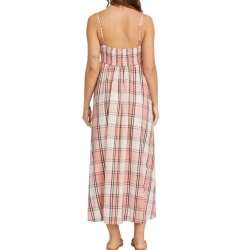 Robe Rose à Carreaux Femme Billabong All Day Midi