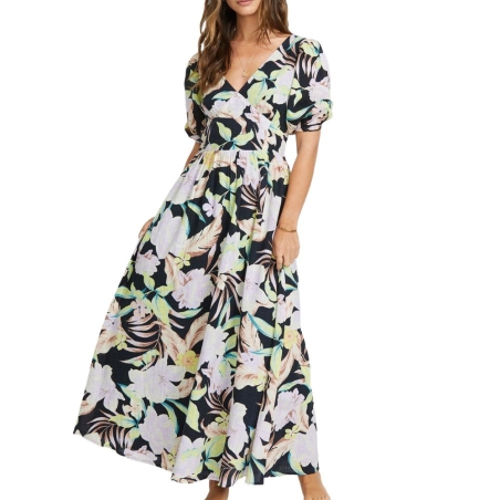 Robe Noir à Fleurs Femme Billabong Tropical Escape