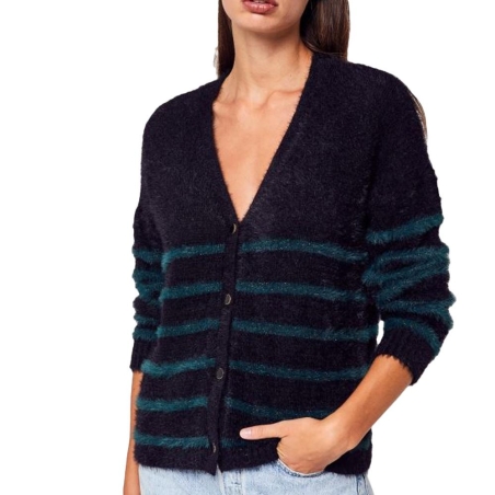 Gilet Noir/Vertà Rayures Femme Pieces Jana