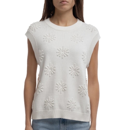 Pull Sans Manches Blanc Femme Teddy Smith Eva
