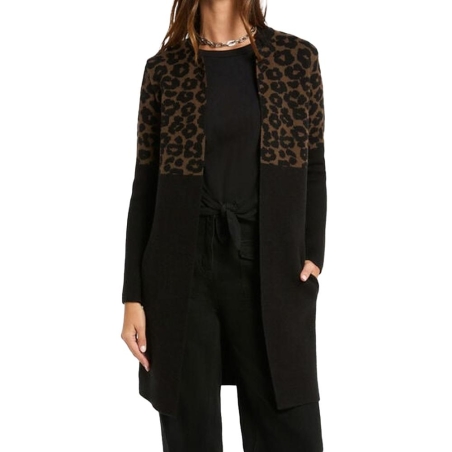 Gilet Noir/Marron Femme Morgan jacquard léopard