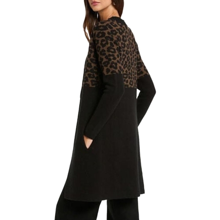 Gilet Noir/Marron Femme Morgan jacquard léopard