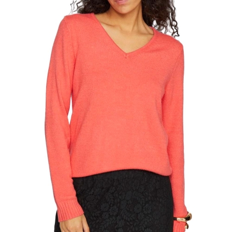 Pull Col V Rose Fluo Femme Vila 69