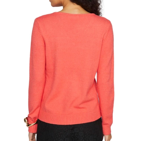 Pull Col V Rose Fluo Femme Vila 69