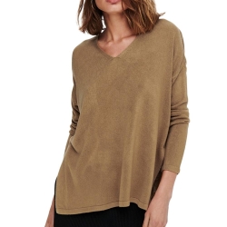 Pull en Maille Marron Clair Femme Only Lamalia