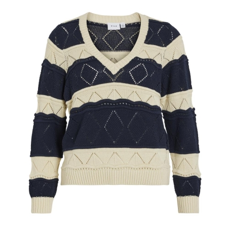 Pull Beige/Marine Femme Vila Lolise