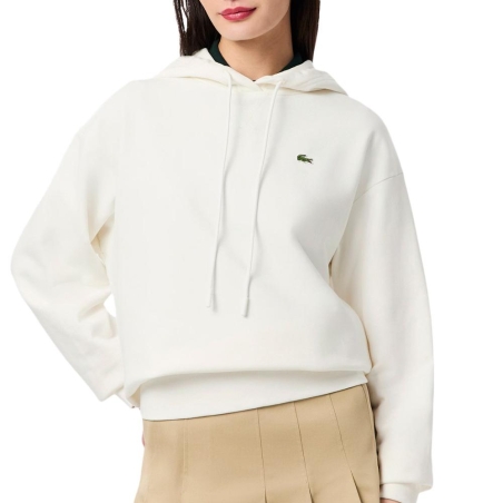 Sweat à Capuche Blanc Femme Lacoste polaire surdimensionné