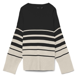 Pull Beige/Noir à rayures Femme Vero Moda Saba Stripe