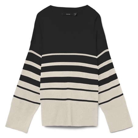 Pull Beige/Noir à rayures Femme Vero Moda Saba Stripe