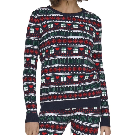 Pull de Noël Marine/Rouge Femme Only Xmas