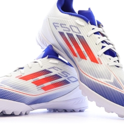 Chaussures de Foot Blanc/Bleu Adidas F50 League TF J