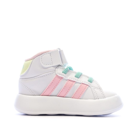 Baskets Blanches/Roses/Turquoises Fille Adidas Grand Court Mid