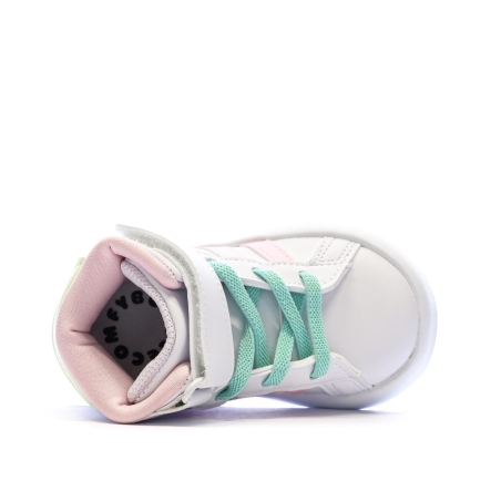 Baskets Blanches/Roses/Turquoises Fille Adidas Grand Court Mid