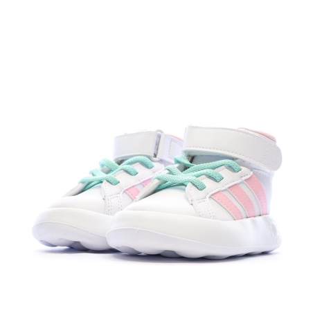 Baskets Blanches/Roses/Turquoises Fille Adidas Grand Court Mid