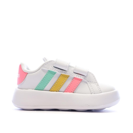 Baskets Blanches/Roses Fille Adidas Grand Court 2.0