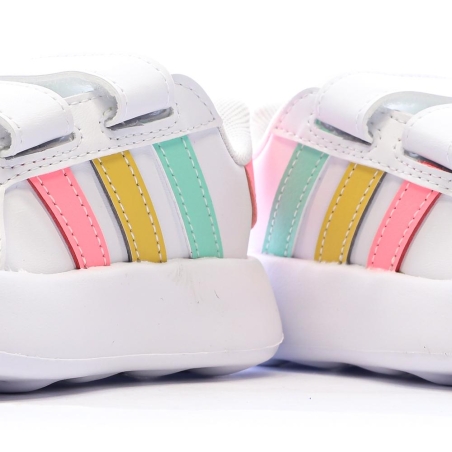 Baskets Blanches/Roses Fille Adidas Grand Court 2.0