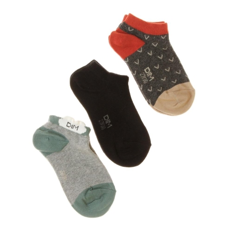3x Paires de Chaussettes Grises/Rouge/Bleu à Motifs Fille Dim Fantaisie