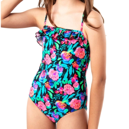 Maillot de Bain 1 Pièce à Fleurs Rose/Noir Fille Sun Project