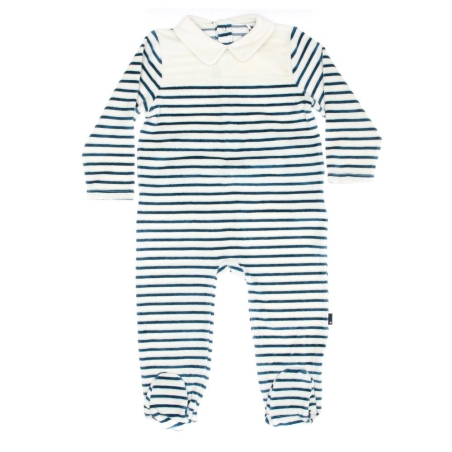 Pyjamas Rayures Blanc/Bleu Garçon Elle est ou la mer Jama