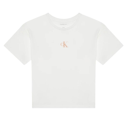 T-shirt Blanc Fille Calvin Klein Jeans Ck Logo