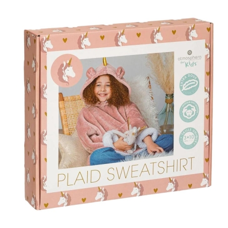 Sweat Plaid Rose Enfant Atmosphera Licorne 3-10 Ans