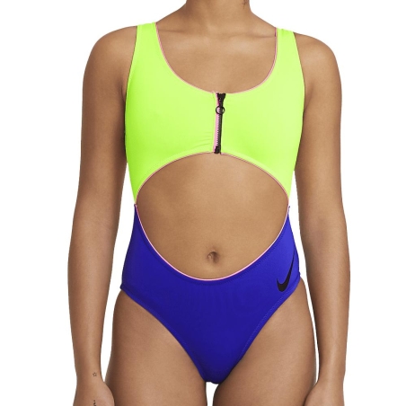 Maillot de bain 1 pièce Jaune/Bleu Femme Nike Cutout